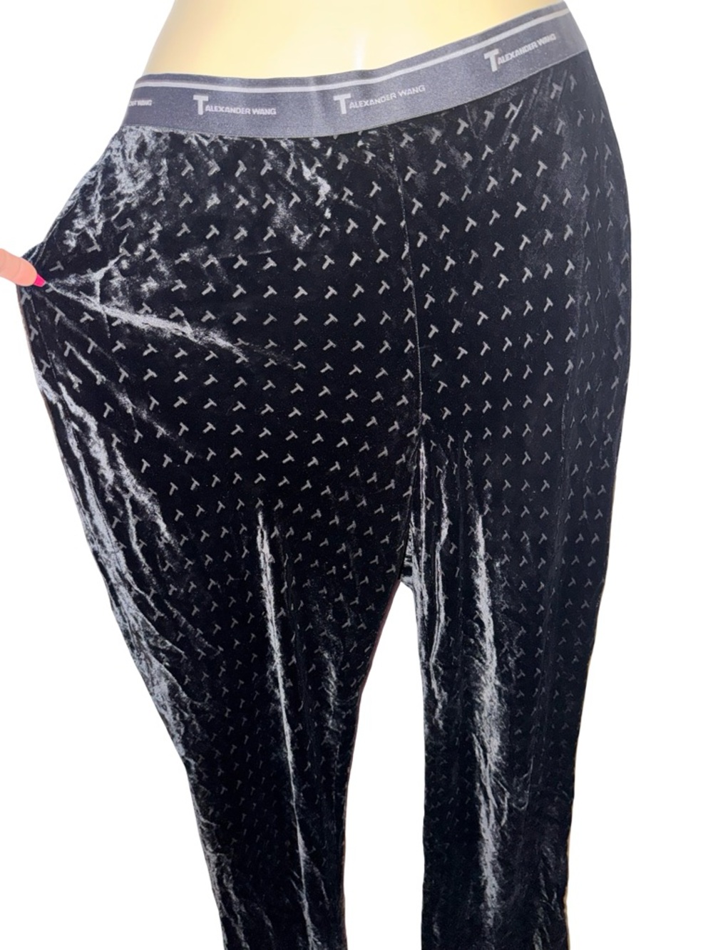 Luxurious Alexander Wang Black Velvet Logo-Print sweats